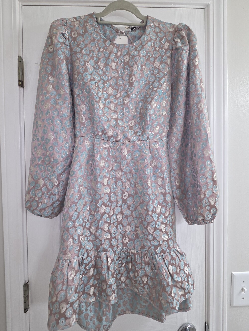 Fate Light Gray/Silver and Teal Leopard Jacquard Dress